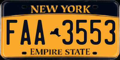 NY license plate FAA3553