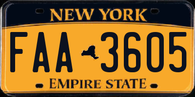 NY license plate FAA3605