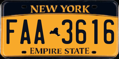 NY license plate FAA3616