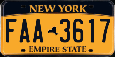 NY license plate FAA3617