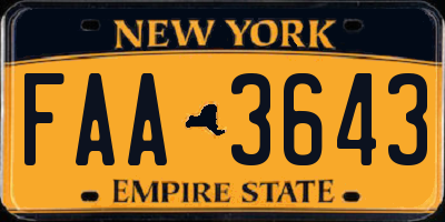 NY license plate FAA3643