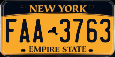 NY license plate FAA3763