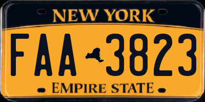 NY license plate FAA3823
