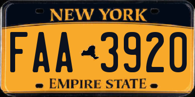 NY license plate FAA3920