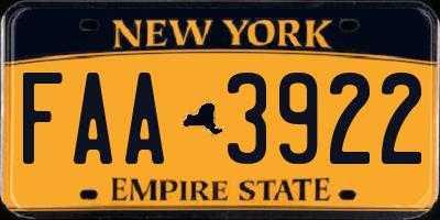 NY license plate FAA3922