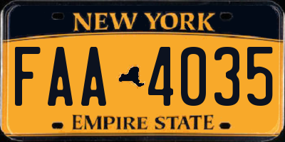 NY license plate FAA4035