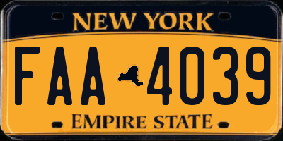 NY license plate FAA4039