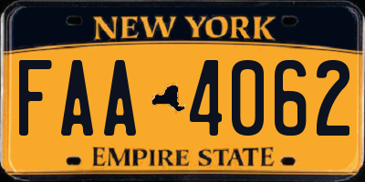 NY license plate FAA4062
