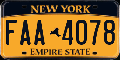 NY license plate FAA4078