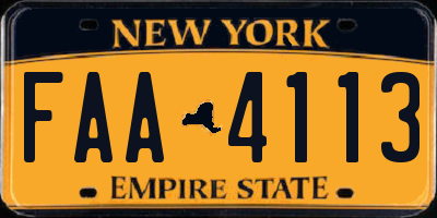NY license plate FAA4113