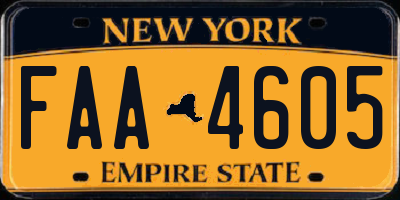 NY license plate FAA4605