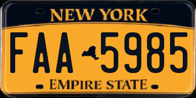 NY license plate FAA5985