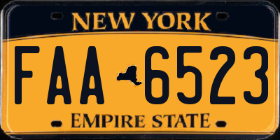 NY license plate FAA6523