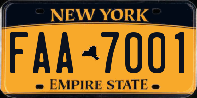 NY license plate FAA7001