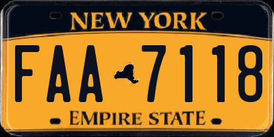 NY license plate FAA7118