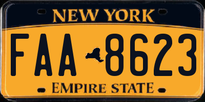 NY license plate FAA8623
