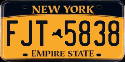 NY license plate FJT5838