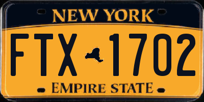 NY license plate FTX1702