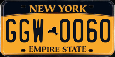 NY license plate GGW0060