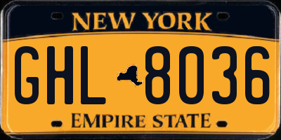 NY license plate GHL8036