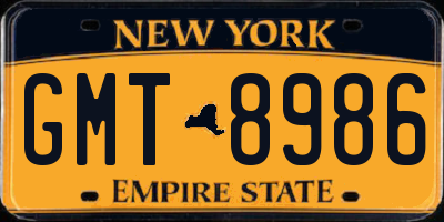 NY license plate GMT8986