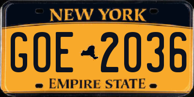 NY license plate GOE2036