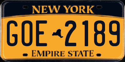 NY license plate GOE2189