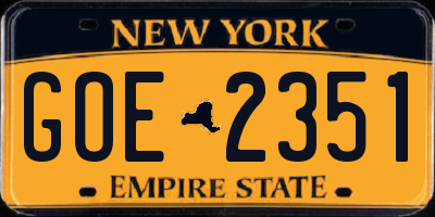 NY license plate GOE2351
