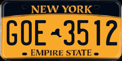 NY license plate GOE3512
