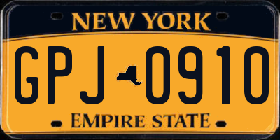 NY license plate GPJ0910