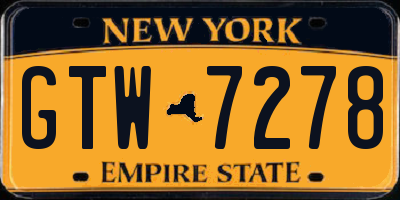 NY license plate GTW7278