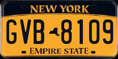NY license plate GVB8109