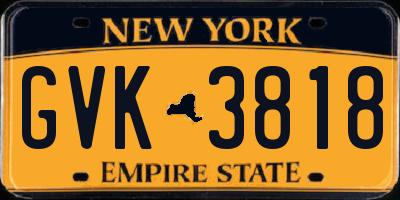 NY license plate GVK3818