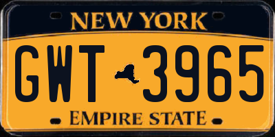 NY license plate GWT3965