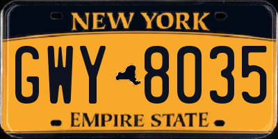 NY license plate GWY8035
