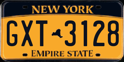 NY license plate GXT3128