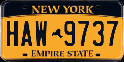 NY license plate HAW9737