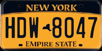 NY license plate HDW8047
