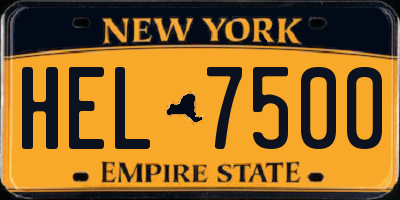NY license plate HEL7500