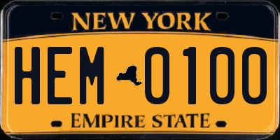NY license plate HEM0100
