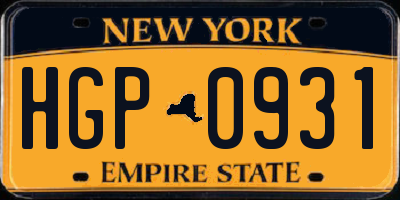 NY license plate HGP0931