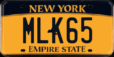 NY license plate MLK65