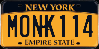 NY license plate MONK114