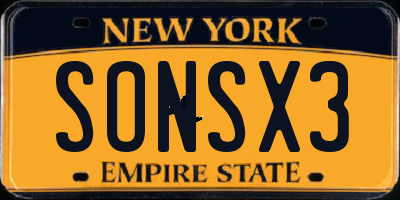 NY license plate SONSX3