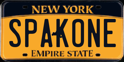 NY license plate SPAKONE