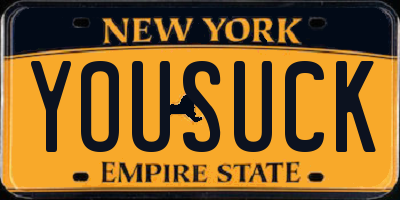 NY license plate YOUSUCK