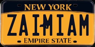 NY license plate ZAIMIAM