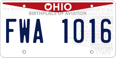 OH license plate FWA1016