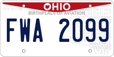 OH license plate FWA2099