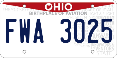 OH license plate FWA3025